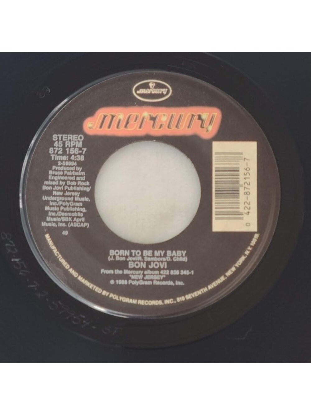 Bon Jovi - Born to Be My Baby / Love for Sale 45 rpm 7" 1988 Vinyl 872 156-7
